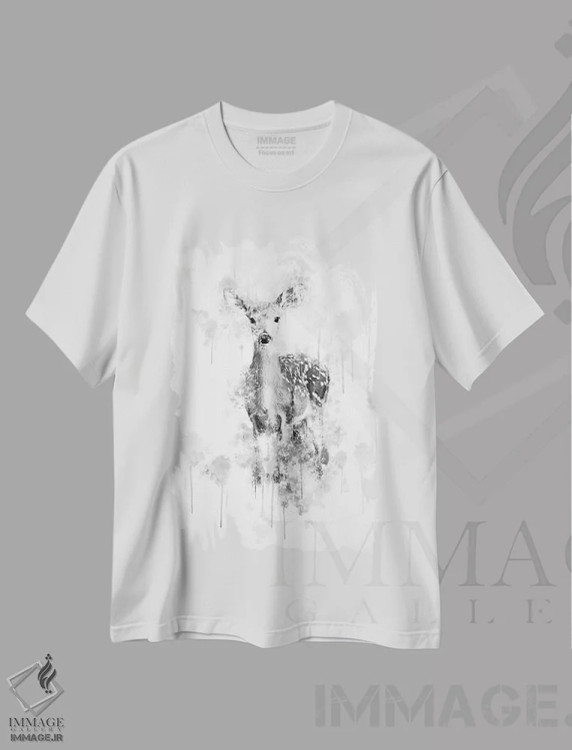 تیشرت سفید طرح دار گوزن سیاه و سفید، تزئینی اثر کورنل ولاد | immage.ir