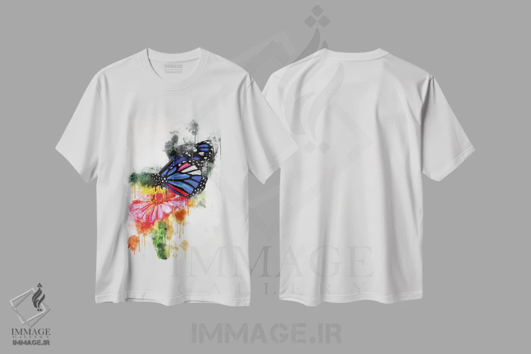 تیشرت سفید طرح دار پروانه روی گل، تزئینی اثر کورنل ولاد | immage.ir