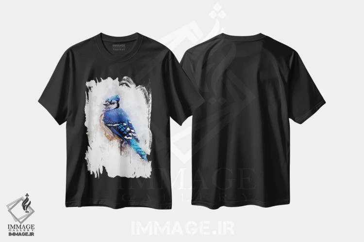 تیشرت مشکی طرح دار پرنده جی آبی، تزئینی اثر کورنل ولاد | immage.ir