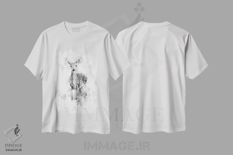 تیشرت سفید طرح دار گوزن سیاه و سفید، تزئینی اثر کورنل ولاد | immage.ir