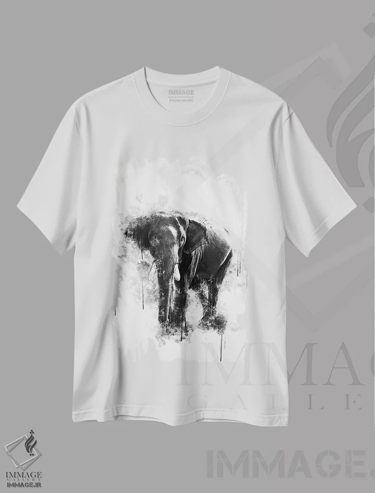 تیشرت سفید طرح دار فیل سیاه و سفید، تزئینی اثر کورنل ولاد | immage.ir