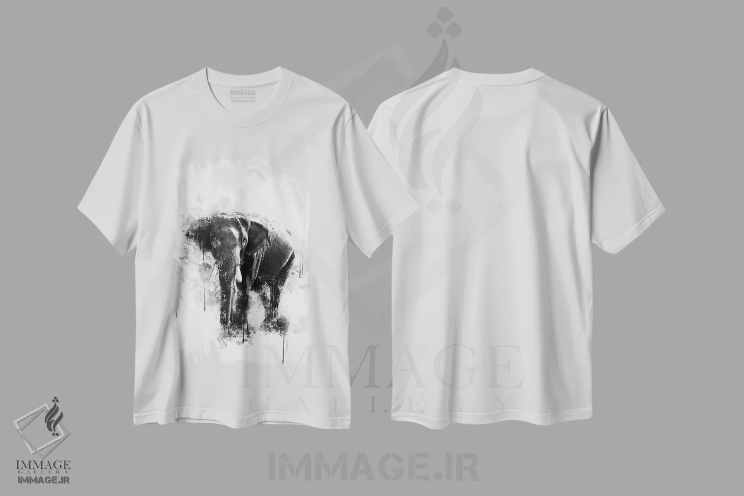 تیشرت سفید طرح دار فیل سیاه و سفید، تزئینی اثر کورنل ولاد | immage.ir