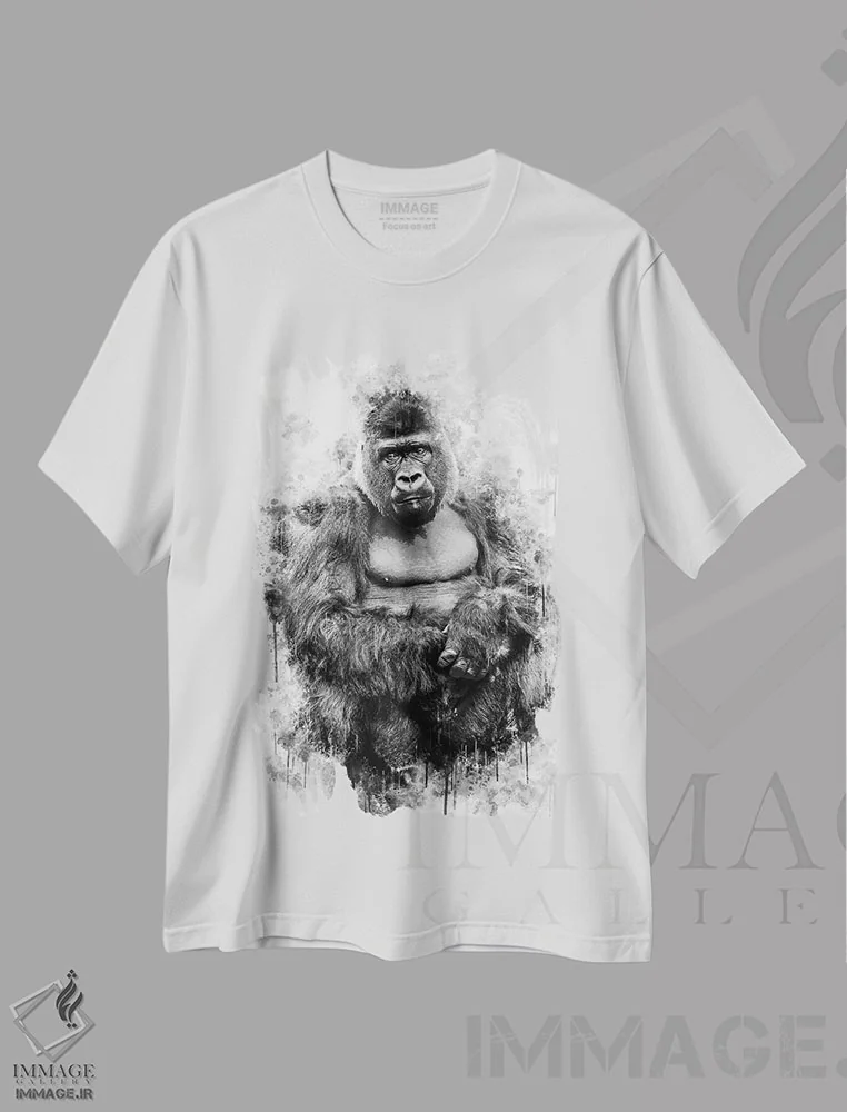تیشرت سفید طرح دار گوریل سیاه و سفید، تزئینی اثر کورنل ولاد | immage.ir