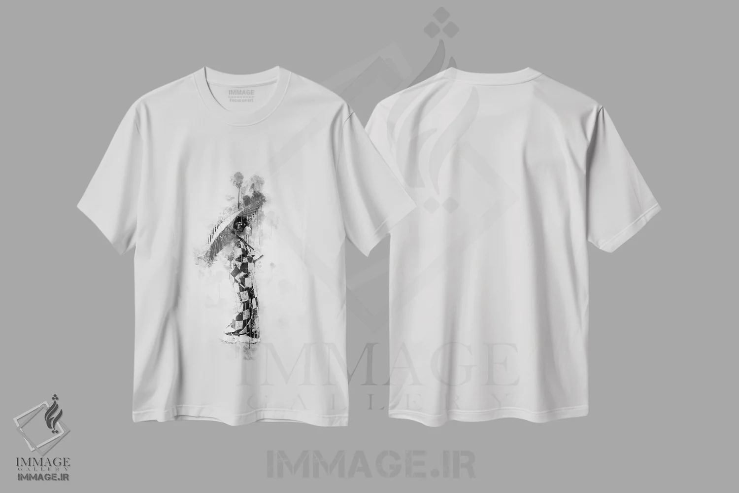 تیشرت سفید طرح دار دختر ژاپنی سیاه و سفید، تزئینی اثر کورنل ولاد | فروشگاه ایماژ