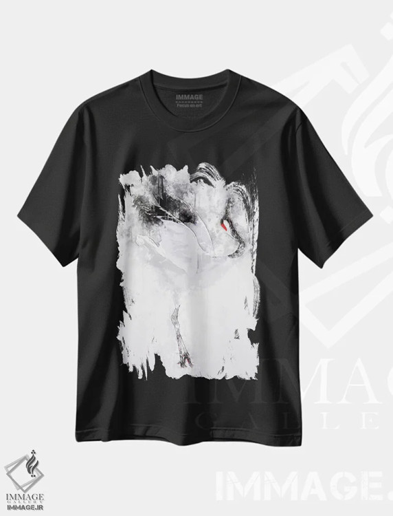 تیشرت مشکی طرح دار درنای تاج قرمز ژاپنی، تزئینی اثر کورنل ولاد | فروشگاه ایماژ