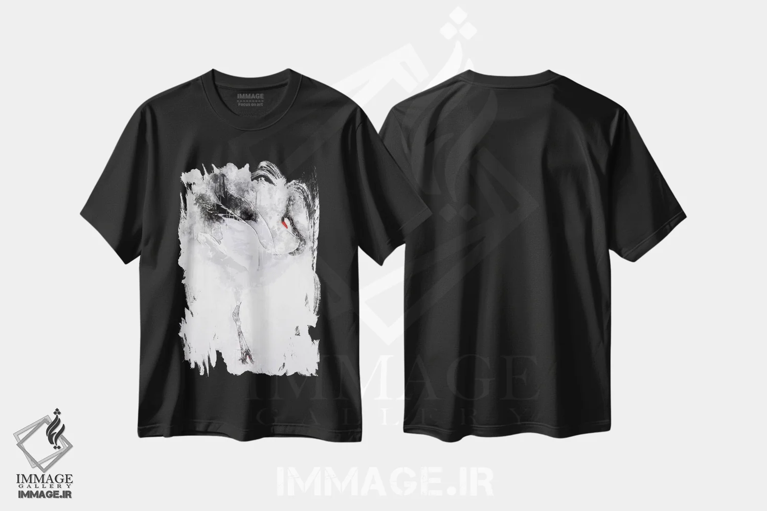 تیشرت مشکی طرح دار درنای تاج قرمز ژاپنی، تزئینی اثر کورنل ولاد | فروشگاه ایماژ