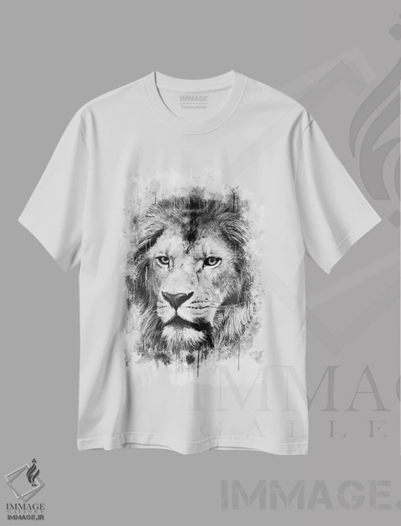 تیشرت سفید طرح دار سر شیر، تزئینی اثر کورنل ولاد | فروشگاه ایماژ