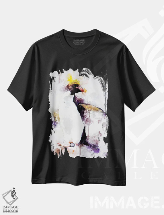 تیشرت مشکی طرح دار پنگوئن ماکارونی، تزئینی اثر کورنل ولاد | فروشگاه ایماژ