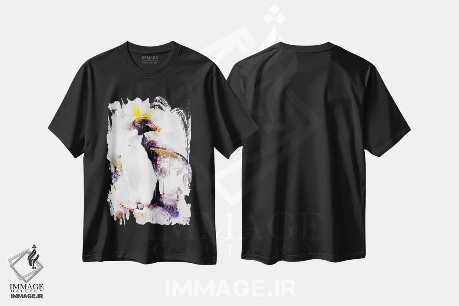 تیشرت مشکی طرح دار پنگوئن ماکارونی، تزئینی اثر کورنل ولاد | فروشگاه ایماژ