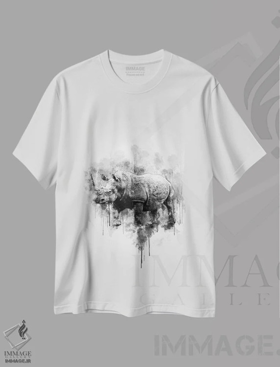 تیشرت سفید طرح دار کرگدن در سیاه و سفید، تزئینی اثر کورنل ولاد | immage.ir
