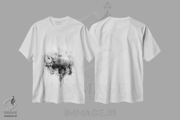 تیشرت سفید طرح دار کرگدن در سیاه و سفید، تزئینی اثر کورنل ولاد | immage.ir