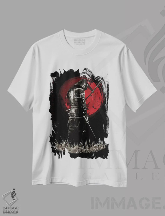 تیشرت سفید طرح دار سامورایی بوشیدو با پشت برگشته، دکور آسیایی اثر کورنل ولاد | immage.ir