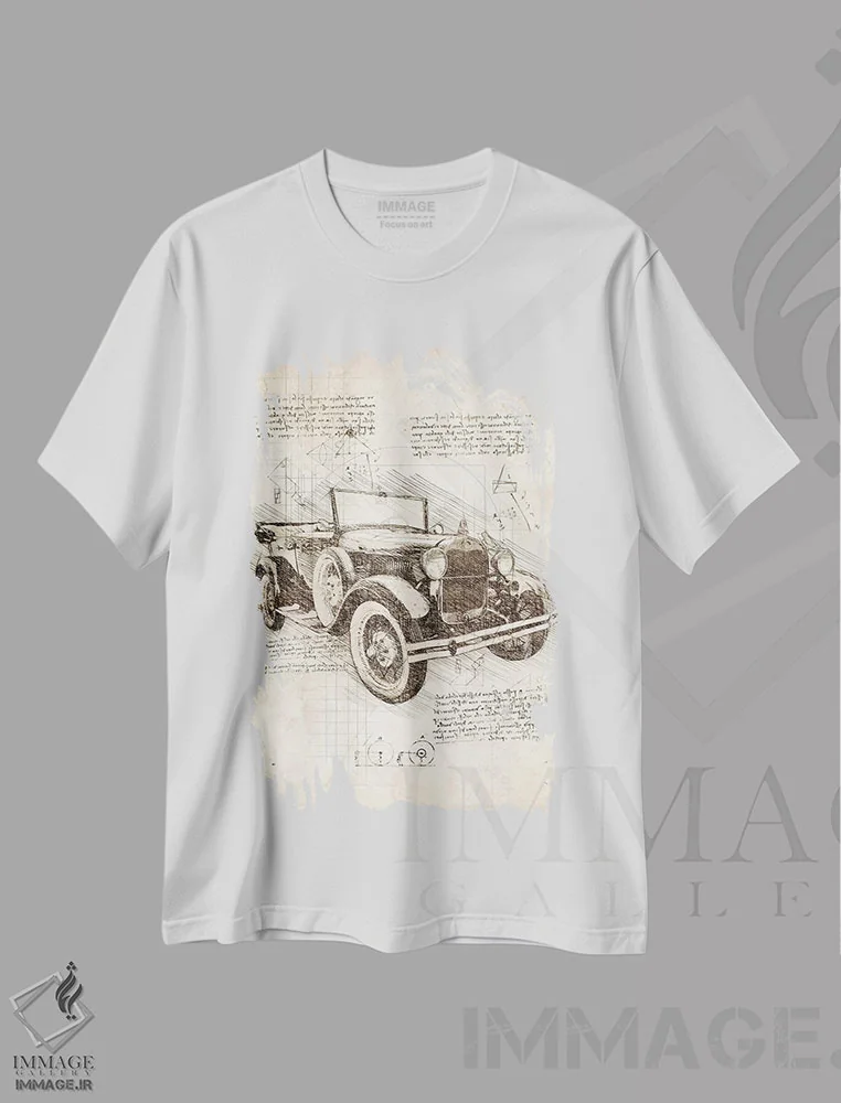 تیشرت سفید طرح دار فورد مدل تی قدیمی، تزئینی اثر کورنل ولاد | فروشگاه ایماژ