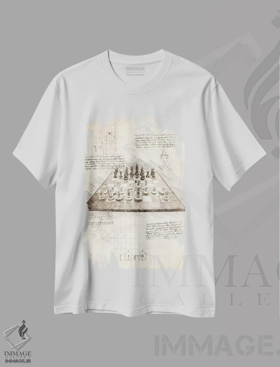 تیشرت سفید طرح دار صفحه شطرنج، دکوراسیون جایگزین اثر کورنل ولاد | فروشگاه ایماژ