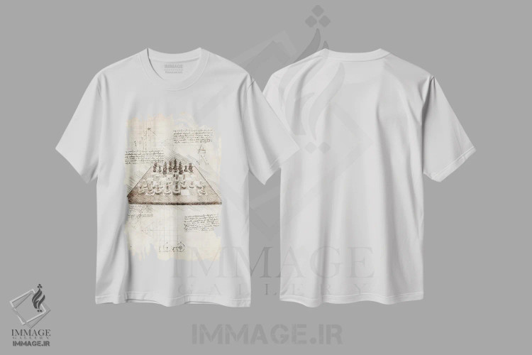 تیشرت سفید طرح دار صفحه شطرنج، دکوراسیون جایگزین اثر کورنل ولاد | فروشگاه ایماژ