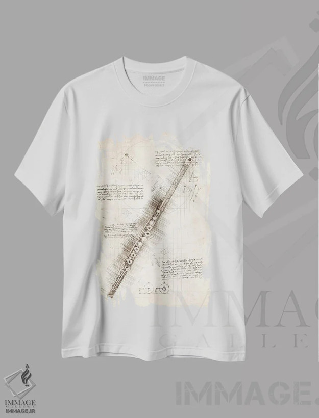 تیشرت سفید طرح دار فلوت، تزئینی اثر کورنل ولاد | فروشگاه ایماژ