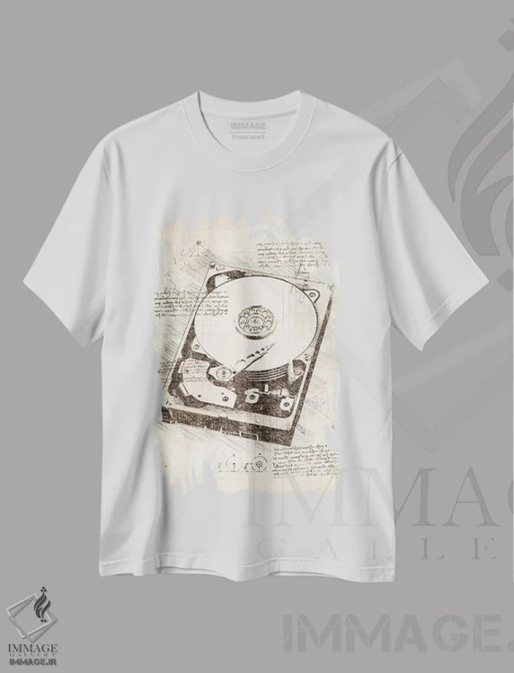 تیشرت سفید طرح دار دیسک سخت، تزئینی اثر کورنل ولاد | فروشگاه ایماژ