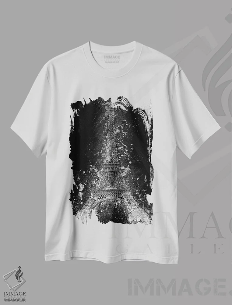 تیشرت سفید طرح دار برج ایفل اثر کورنل ولاد | immage.ir