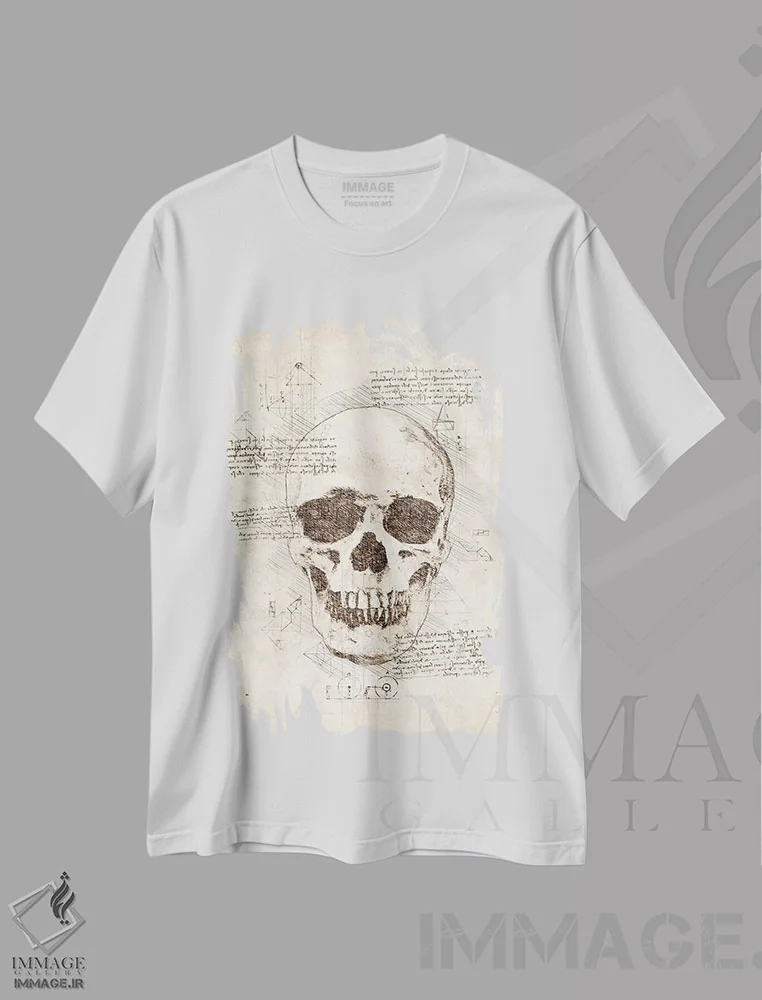 تیشرت سفید طرح دار جمجمه انسان، تزئینی اثر کورنل ولاد | immage.ir