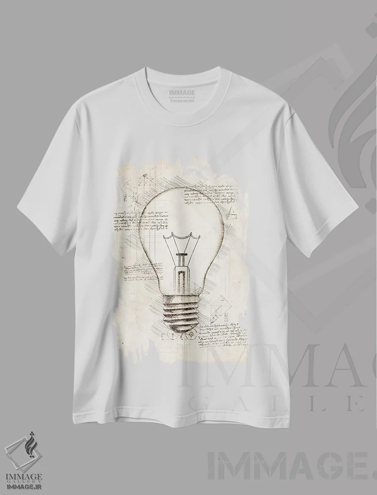تیشرت سفید طرح دار لامپ، تزئینی اثر کورنل ولاد | فروشگاه ایماژ