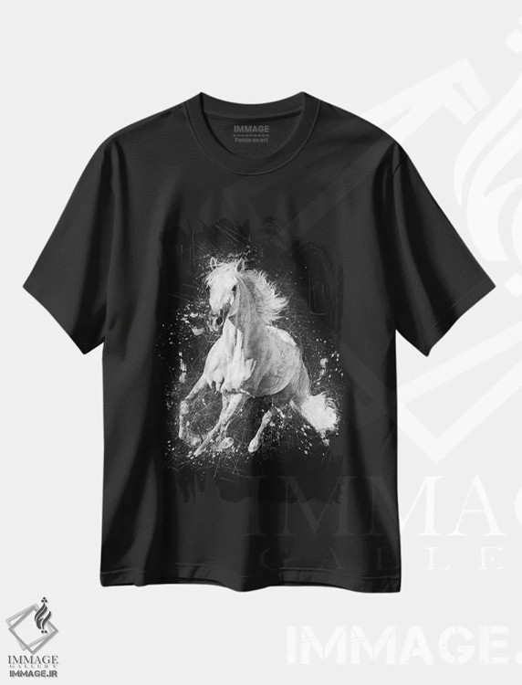 تیشرت مشکی طرح دار اسب در حال دویدن اثر کورنل ولاد | فروشگاه ایماژ