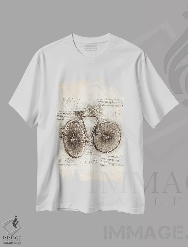 تیشرت سفید طرح دار دوچرخه قدیمی، تزئینی اثر کورنل ولاد | فروشگاه ایماژ