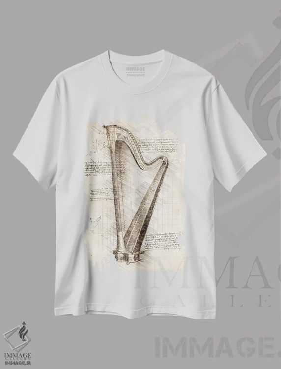 تیشرت سفید طرح دار چنگ، تزئینی اثر کورنل ولاد | فروشگاه ایماژ