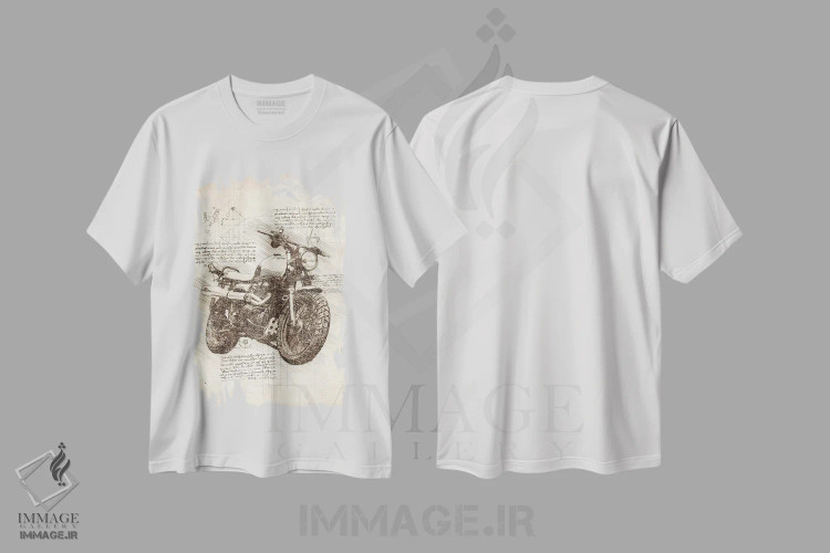 تیشرت سفید طرح دار موتورسیکلت قدیمی، تزئینی اثر کورنل ولاد | فروشگاه ایماژ