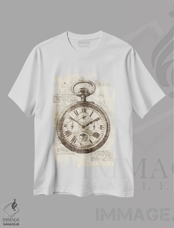 تیشرت سفید طرح دار ساعت جیبی قدیمی، تزئینی اثر کورنل ولاد | فروشگاه ایماژ
