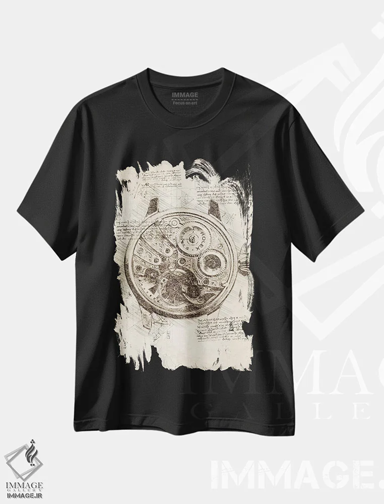 تیشرت مشکی طرح دار اجزای داخلی رولکس، تزئینی اثر کورنل ولاد | فروشگاه ایماژ