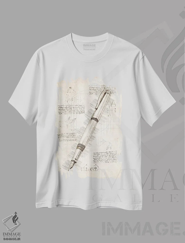 تیشرت سفید طرح دار خودنویس، تزئینی اثر کورنل ولاد | فروشگاه ایماژ