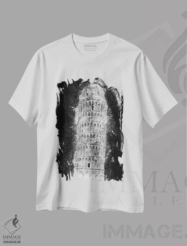 تیشرت سفید طرح دار برج کج پیزا اثر کورنل ولاد | فروشگاه ایماژ