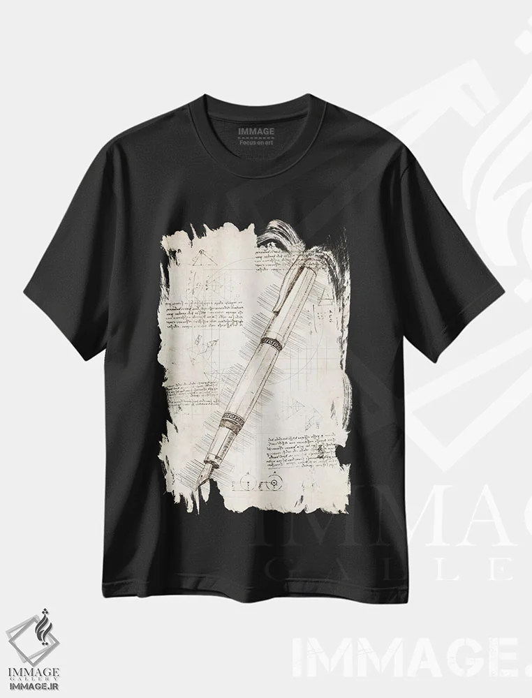 تیشرت مشکی طرح دار خودنویس، تزئینی اثر کورنل ولاد | immage.ir
