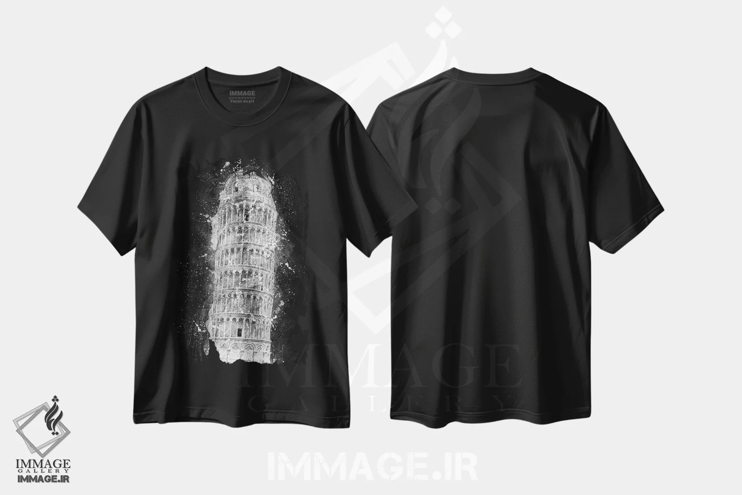 تیشرت مشکی طرح دار برج کج پیزا اثر کورنل ولاد | immage.ir