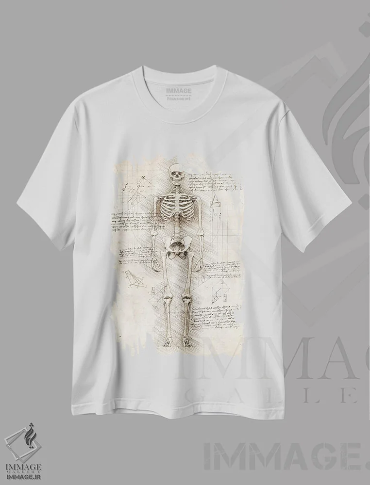 تیشرت سفید طرح دار اسکلت انسان، تزئینی اثر کورنل ولاد | فروشگاه ایماژ