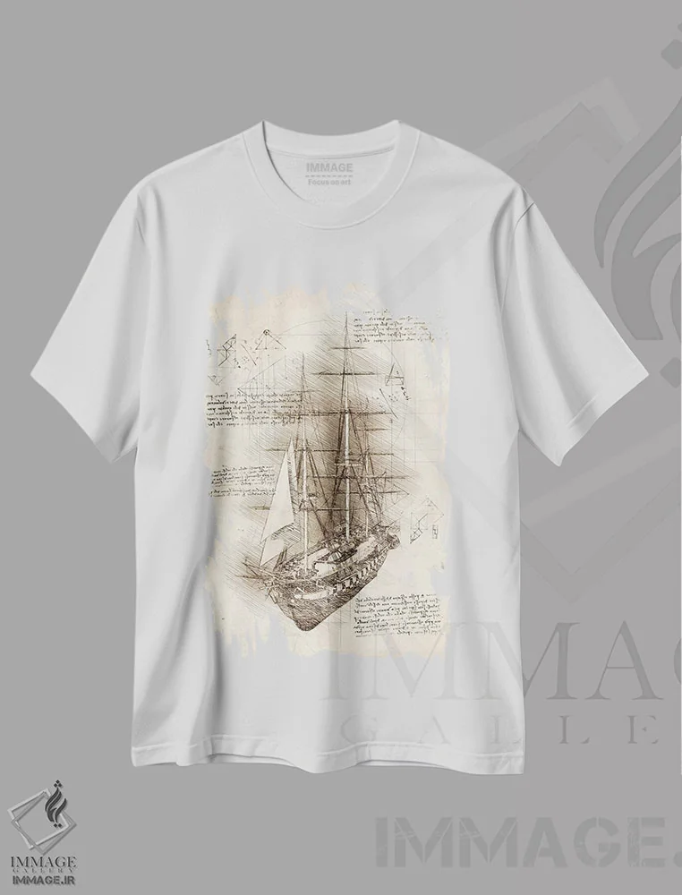 تیشرت سفید طرح دار کشتی بادبانی قدیمی بارک، تزئینی اثر کورنل ولاد | immage.ir