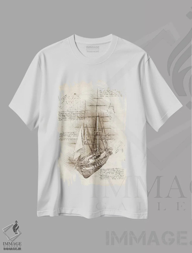 تیشرت سفید طرح دار کشتی بادبانی قدیمی بارک، تزئینی اثر کورنل ولاد | immage.ir