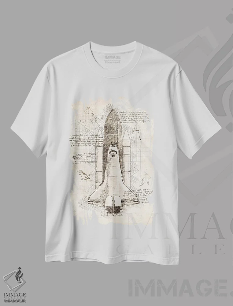 تیشرت سفید طرح دار شاتل فضایی، تزئینی اثر کورنل ولاد | فروشگاه ایماژ