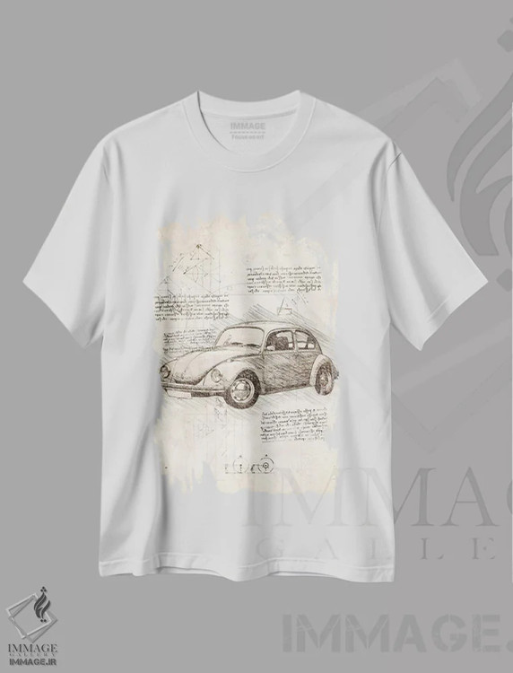 تیشرت سفید طرح دار فولکس واگن بیتل، تزئینی اثر کورنل ولاد | immage.ir