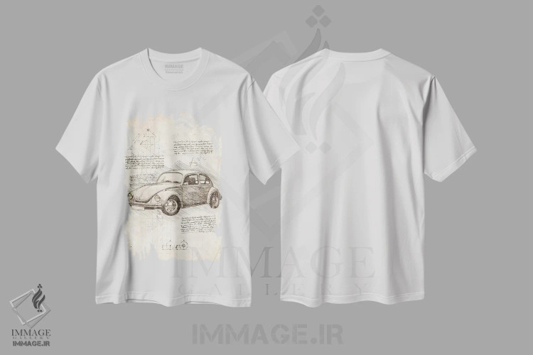 تیشرت سفید طرح دار فولکس واگن بیتل، تزئینی اثر کورنل ولاد | immage.ir