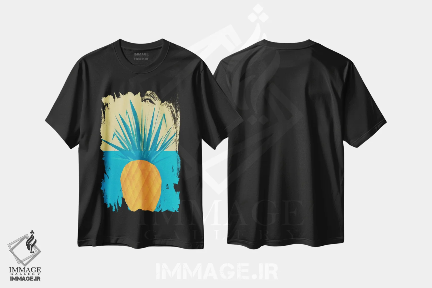 تیشرت مشکی طرح دار آناناس، هنر فاخر معاصر اثر وی کالونتو | فروشگاه ایماژ