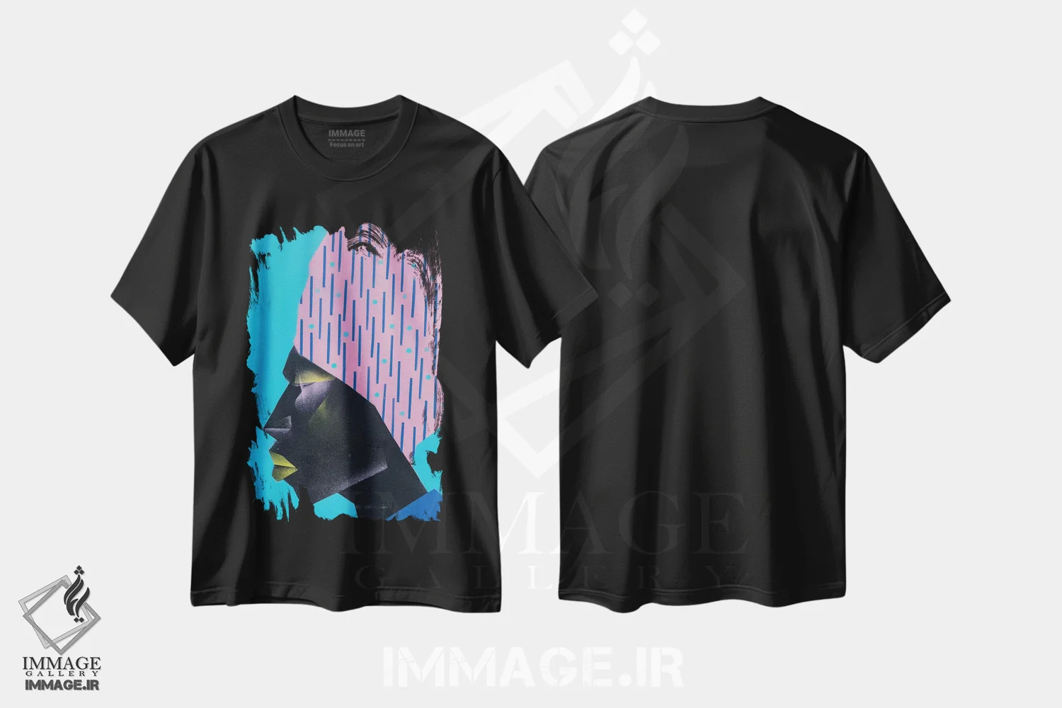 تیشرت مشکی طرح دار عمامه صورتی، هنر آمریکایی آفریقایی تبار اثر وی کالونتو | immage.ir