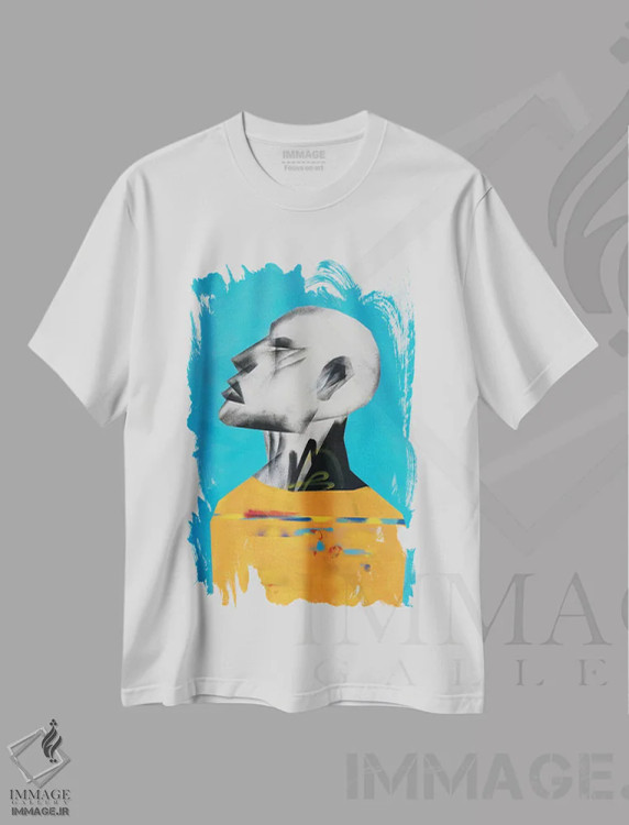 تیشرت سفید طرح دار پرتره زرد، هنر آمریکایی آفریقایی تبار اثر وی کالونتو | immage.ir