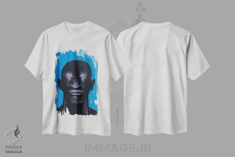 تیشرت سفید طرح دار پرتره در آبی، هنر آمریکایی آفریقایی تبار اثر وی کالونتو | immage.ir