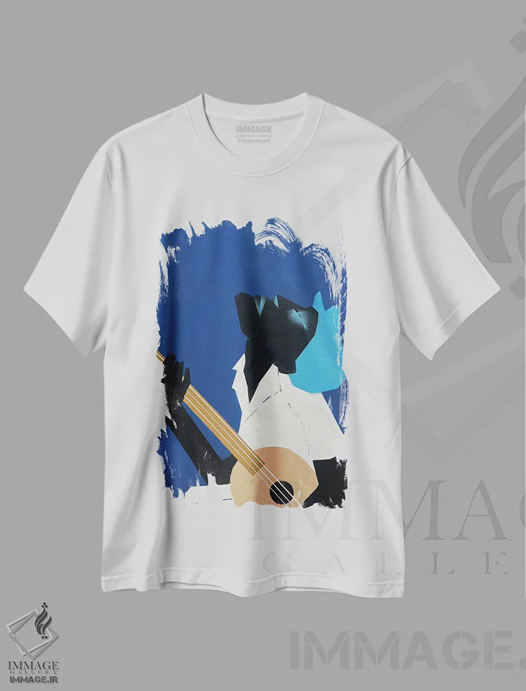 تیشرت سفید طرح دار گیتاریست تنها، هنر آمریکایی آفریقایی تبار اثر وی کالونتو | immage.ir