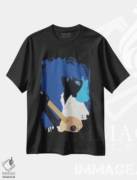 تیشرت مشکی طرح دار گیتاریست تنها، هنر آمریکایی آفریقایی تبار اثر وی کالونتو | فروشگاه ایماژ