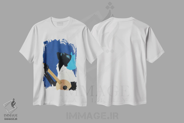 تیشرت سفید طرح دار گیتاریست تنها، هنر آمریکایی آفریقایی تبار اثر وی کالونتو | immage.ir