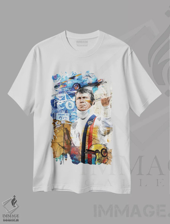 تیشرت سفید طرح دار استیو مک کویین، هنر فاخر معاصر اثر کارولین وندلین | immage.ir
