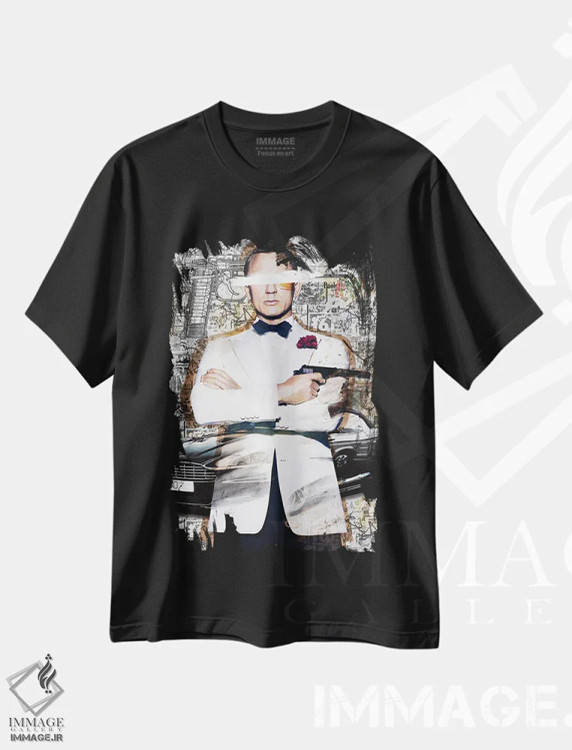 تیشرت مشکی طرح دار ۰۰۷ باند، هنر فاخر معاصر اثر کارولین وندلین | فروشگاه ایماژ