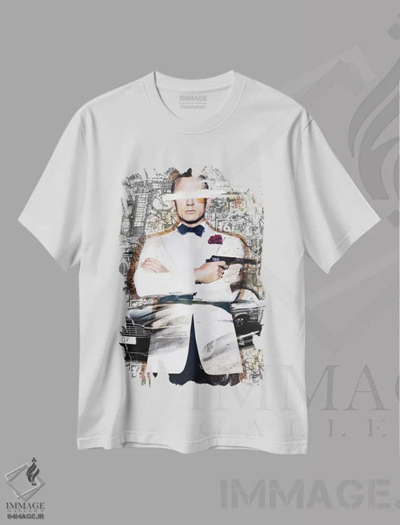 تیشرت سفید طرح دار ۰۰۷ باند، هنر فاخر معاصر اثر کارولین وندلین | immage.ir